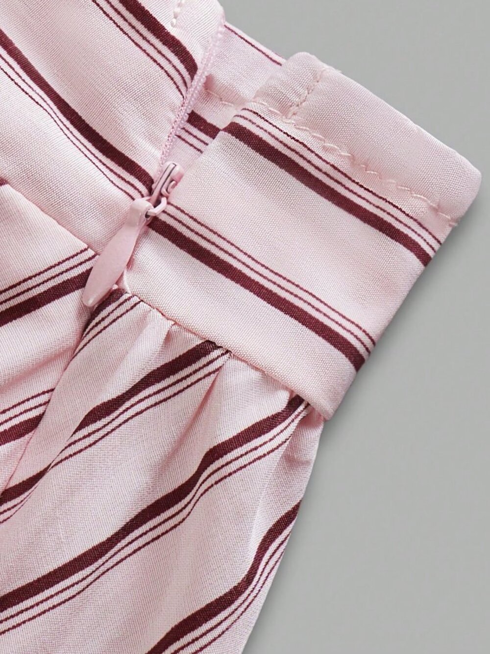 Baby Pink Elegant Striped Spaghetti Strap Women's Mini Dress with Back Tie - Picture 3 of 9